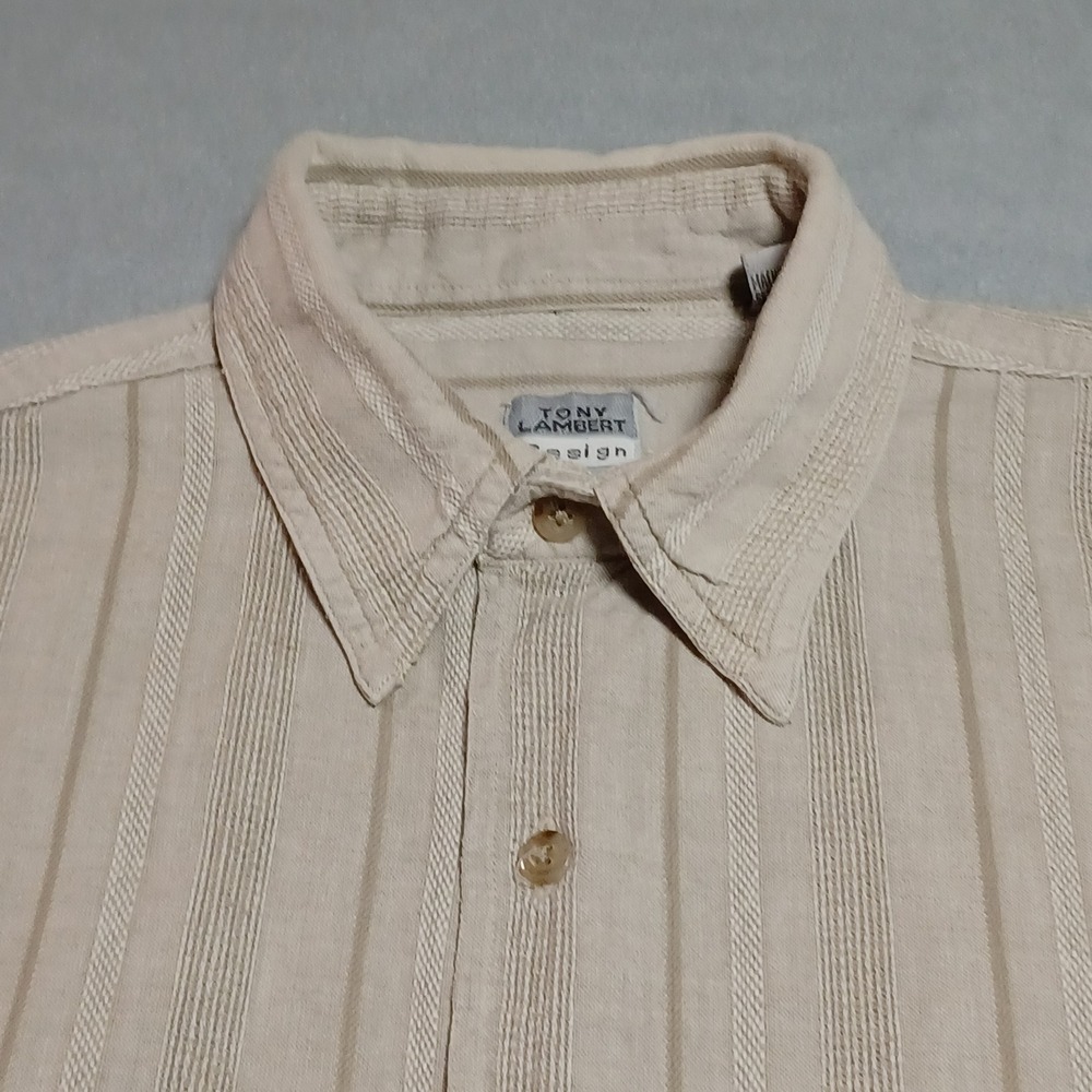 Tony Lambert Design Group Mens Medium Beige Textured Stripe Cotton SS Button Dwn - Picture 8 of 9